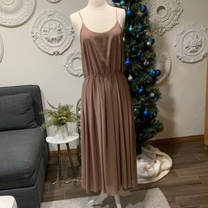 Elegant Taupe Spaghetti Strap Dress